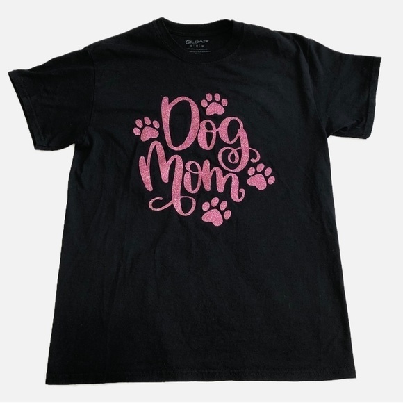 Tops - Dog Mom Pink Sparkly Metallic Graphic T-shirt Black Size M Shirt Sleeve